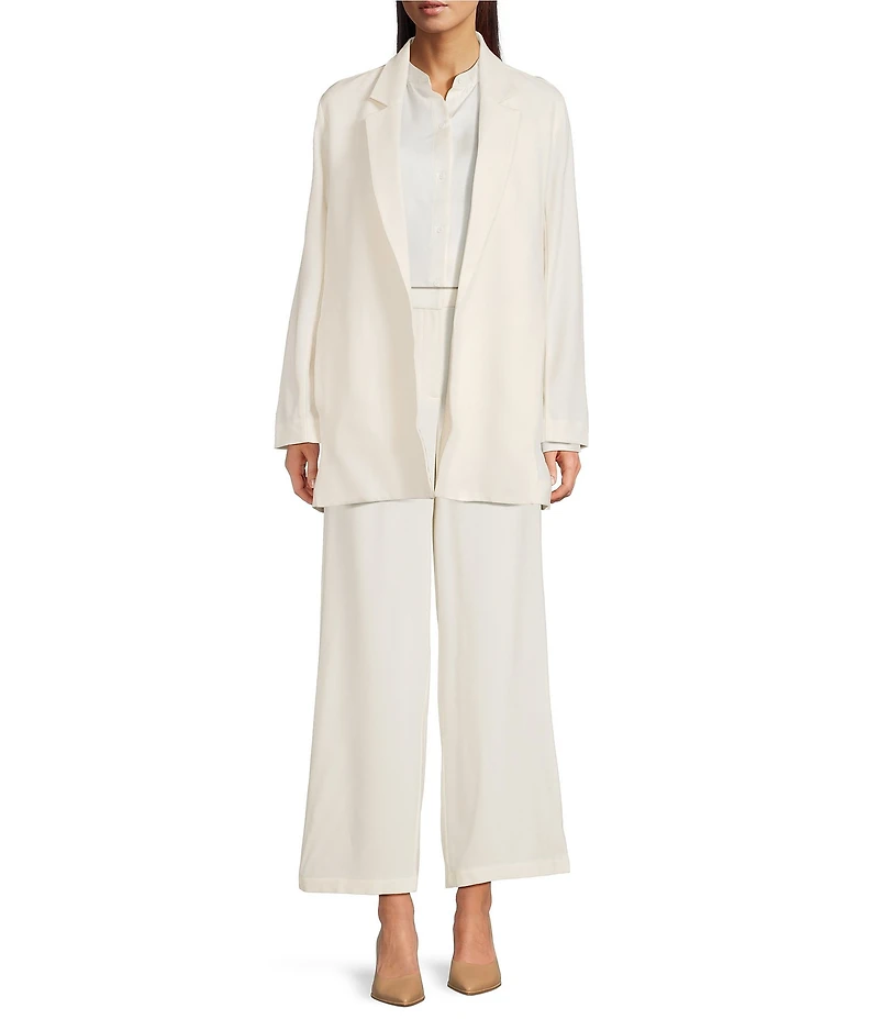 Eileen Fisher Stretch Wool Crepe Notch Lapel Long Sleeve Blazer