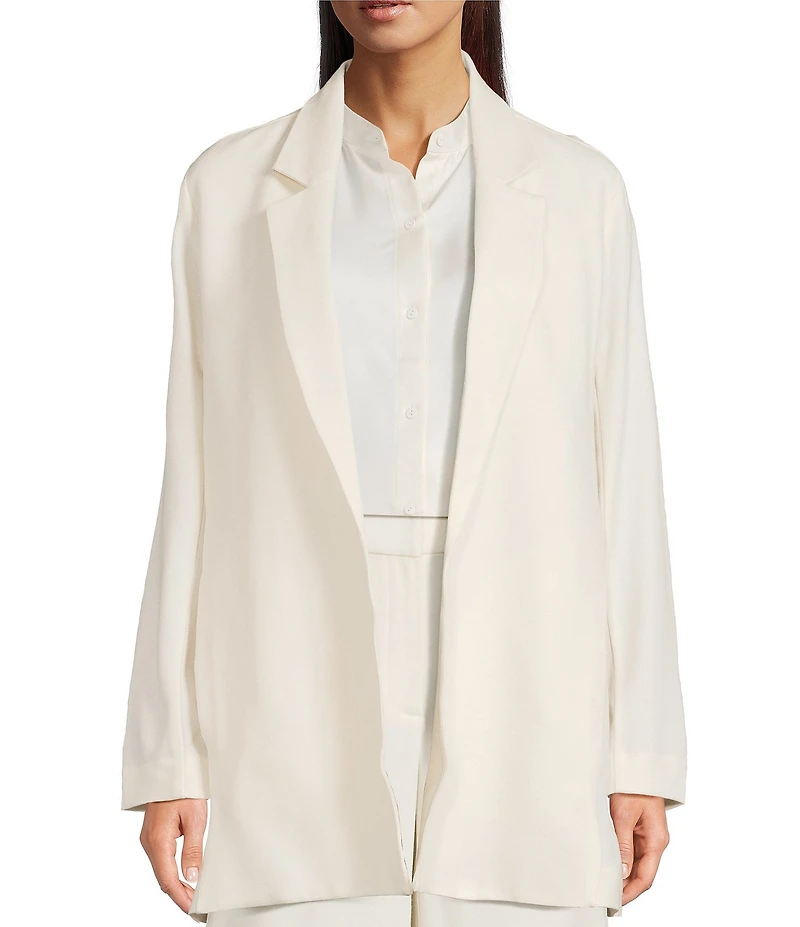 Eileen Fisher Stretch Wool Crepe Notch Lapel Long Sleeve Blazer