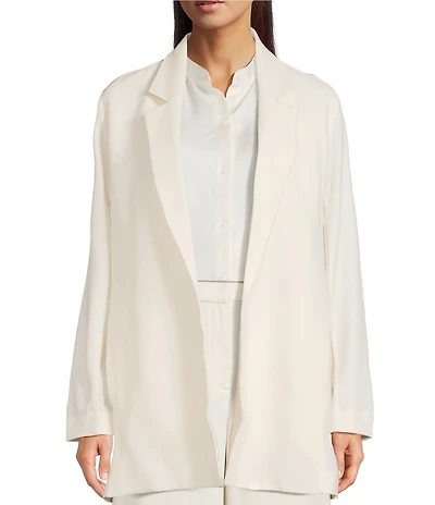 Eileen Fisher Stretch Wool Crepe Notch Lapel Long Sleeve Blazer