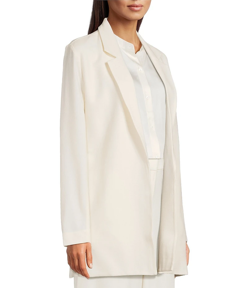 Eileen Fisher Stretch Wool Crepe Notch Lapel Long Sleeve Blazer