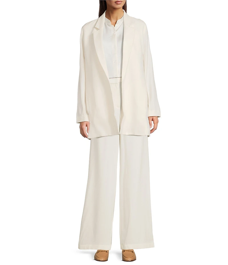 Eileen Fisher Stretch Wool Crepe Notch Lapel Long Sleeve Blazer