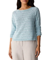 Eileen Fisher Stripe Slub Knit Boat Neck Long Sleeve Top
