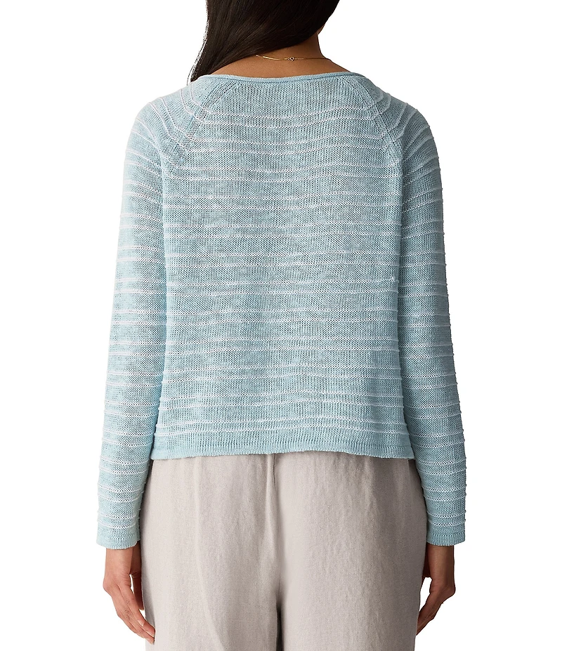 Eileen Fisher Stripe Slub Knit Boat Neck Long Sleeve Top