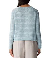 Eileen Fisher Stripe Slub Knit Boat Neck Long Sleeve Top