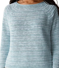 Eileen Fisher Stripe Slub Knit Boat Neck Long Sleeve Top