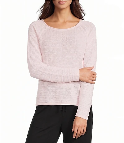 Eileen Fisher Stripe Slub Knit Boat Neck Long Sleeve Top