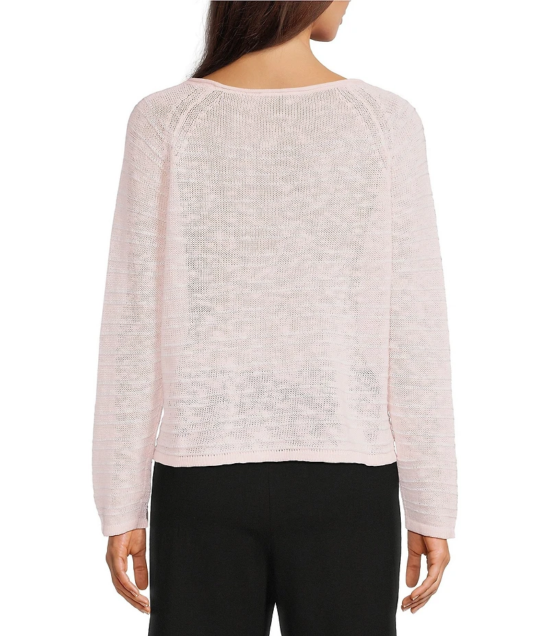 Eileen Fisher Stripe Slub Knit Boat Neck Long Sleeve Top