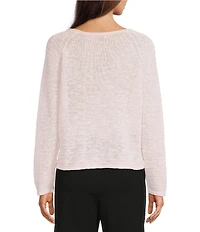 Eileen Fisher Stripe Slub Knit Boat Neck Long Sleeve Top
