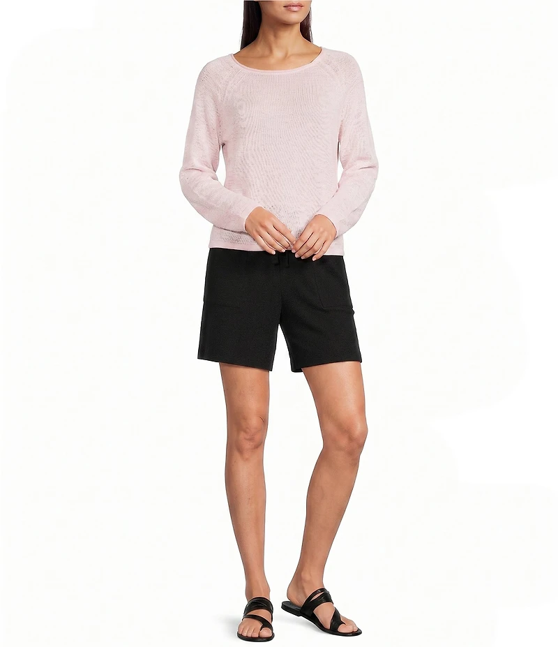 Eileen Fisher Stripe Slub Knit Boat Neck Long Sleeve Top