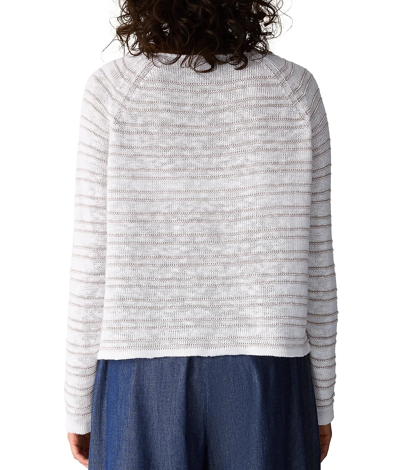 Eileen Fisher Stripe Slub Knit Boat Neck Long Sleeve Top