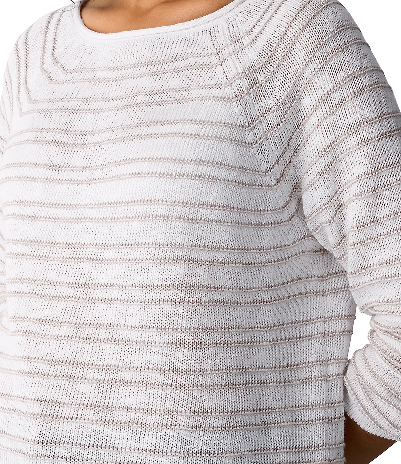 Eileen Fisher Stripe Slub Knit Boat Neck Long Sleeve Top