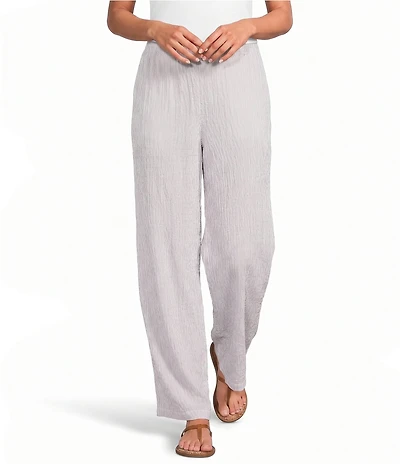 Eileen Fisher Striped Organic Cotton Gauze Wide-Leg Pull-On Pants