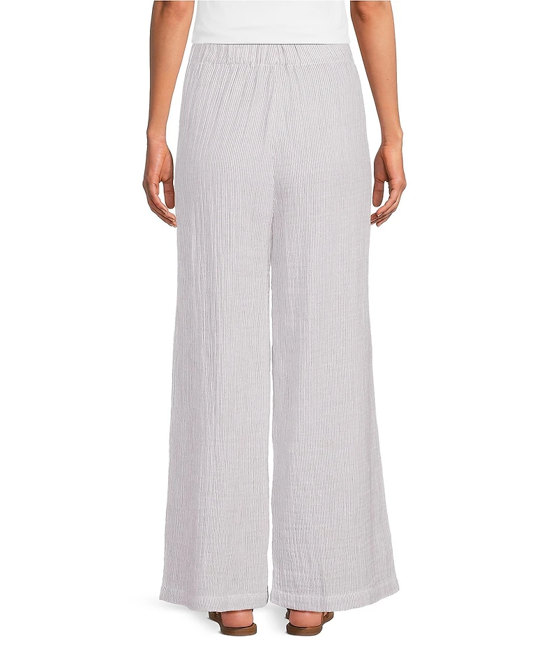 Eileen Fisher Striped Organic Cotton Gauze Wide-Leg Pull-On Pants