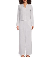 Eileen Fisher Striped Organic Cotton Gauze Wide-Leg Pull-On Pants