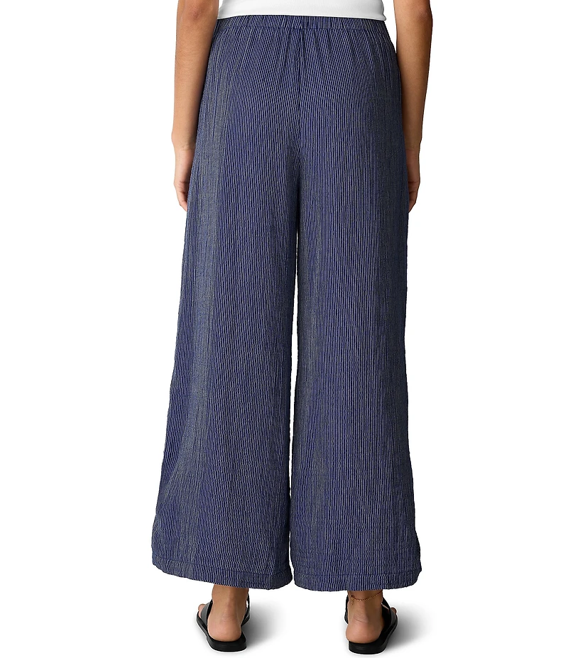 Eileen Fisher Striped Organic Cotton Gauze Wide-Leg Pull-On Pants