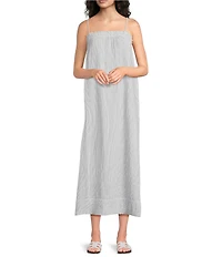 Eileen Fisher Striped Organic Cotton Gauze Square Neck Sleeveless Cami Maxi Dress