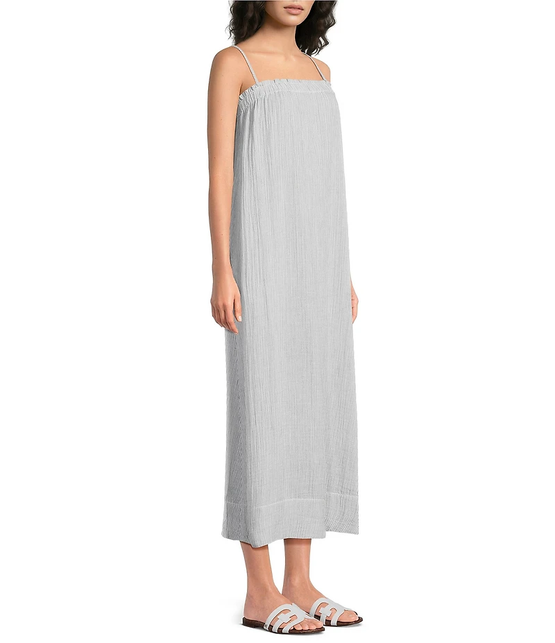 Eileen Fisher Striped Organic Cotton Gauze Square Neck Sleeveless Cami Maxi Dress