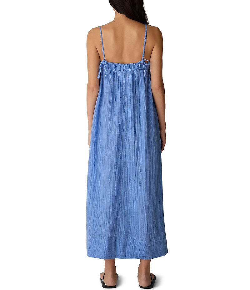 Eileen Fisher Striped Organic Cotton Gauze Square Neck Sleeveless Cami Maxi Dress