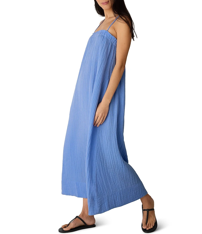 Eileen Fisher Striped Organic Cotton Gauze Square Neck Sleeveless Cami Maxi Dress