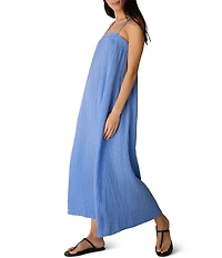Eileen Fisher Striped Organic Cotton Gauze Square Neck Sleeveless Cami Maxi Dress