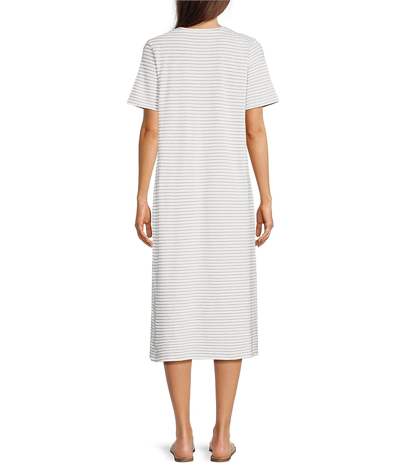 Eileen Fisher Striped Organic Cotton Slub Crew Neck Short Sleeve Dress