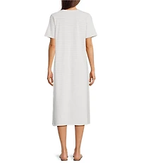 Eileen Fisher Striped Organic Cotton Slub Crew Neck Short Sleeve Dress