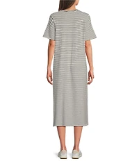 Eileen Fisher Striped Organic Cotton Slub Crew Neck Short Sleeve Dress