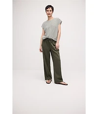 Eileen Fisher Striped Organic Cotton Slub Knit Crew Neck Short Sleeve Tee Top