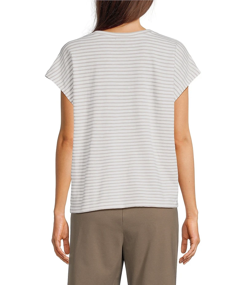 Eileen Fisher Striped Organic Cotton Slub Knit Crew Neck Short Sleeve Tee Top