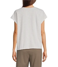 Eileen Fisher Striped Organic Cotton Slub Knit Crew Neck Short Sleeve Tee Top