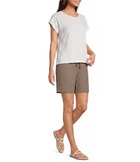 Eileen Fisher Striped Organic Cotton Slub Knit Crew Neck Short Sleeve Tee Top