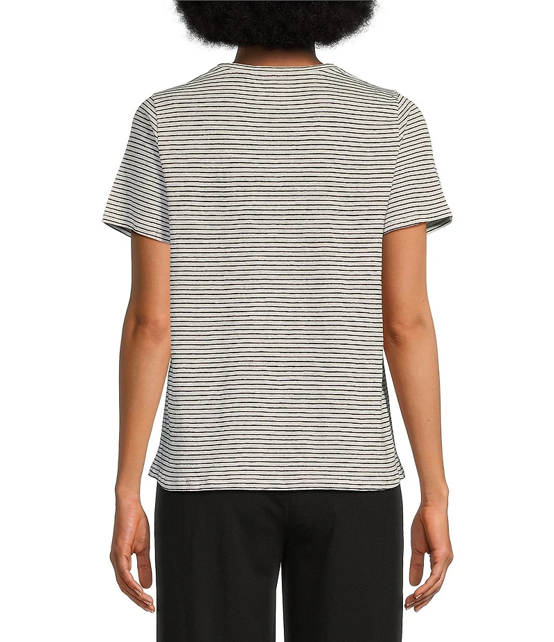 Eileen Fisher Striped Organic Linen Jersey Crew Neck Short Sleeve Tee