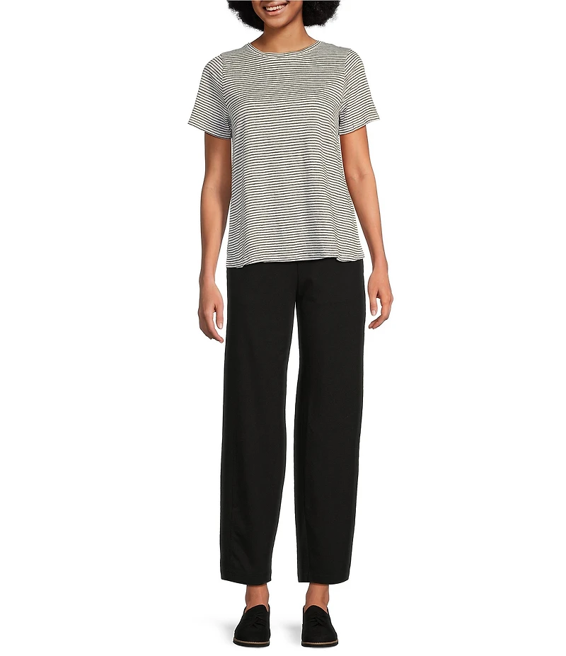 Eileen Fisher Striped Organic Linen Jersey Crew Neck Short Sleeve Tee