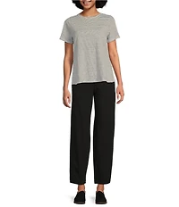 Eileen Fisher Striped Organic Linen Jersey Crew Neck Short Sleeve Tee