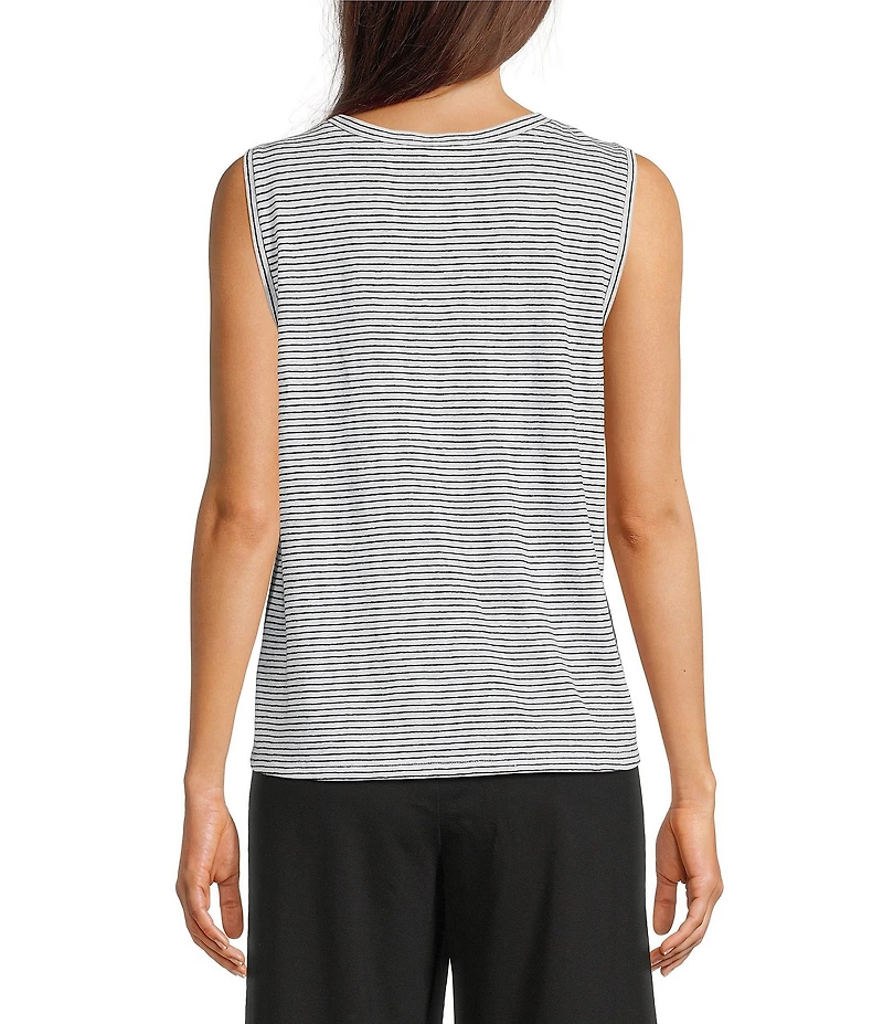 Eileen Fisher Striped Organic Linen Jersey Crew Neck Sleeveless Tank
