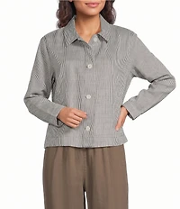 Eileen Fisher Striped Organic Linen Sheen Point Collar Long Sleeve A-Line Jacket