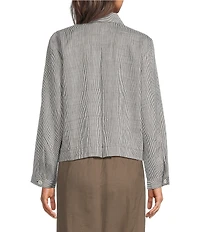 Eileen Fisher Striped Organic Linen Sheen Point Collar Long Sleeve A-Line Jacket