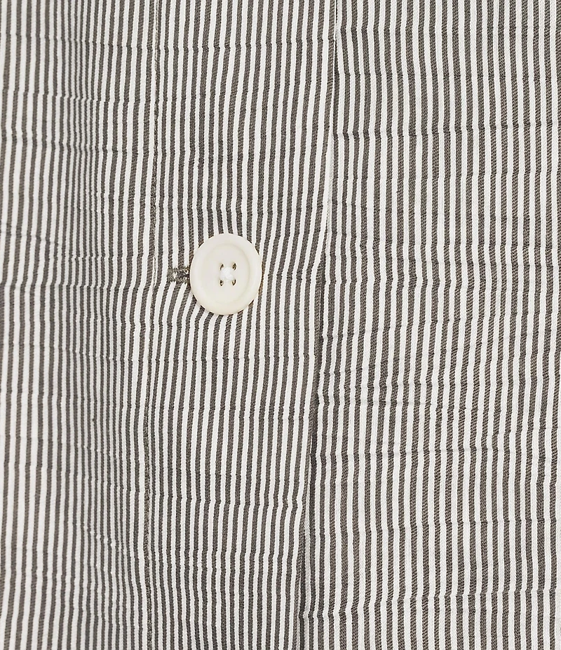 Eileen Fisher Striped Organic Linen Sheen Point Collar Long Sleeve A-Line Jacket