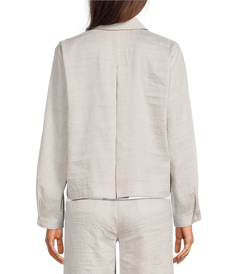 Eileen Fisher Striped Organic Linen Sheen Point Collar Long Sleeve A-Line Jacket