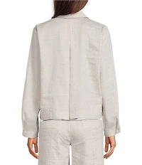 Eileen Fisher Striped Organic Linen Sheen Point Collar Long Sleeve A-Line Jacket