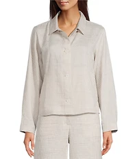 Eileen Fisher Striped Organic Linen Sheen Point Collar Long Sleeve A-Line Jacket
