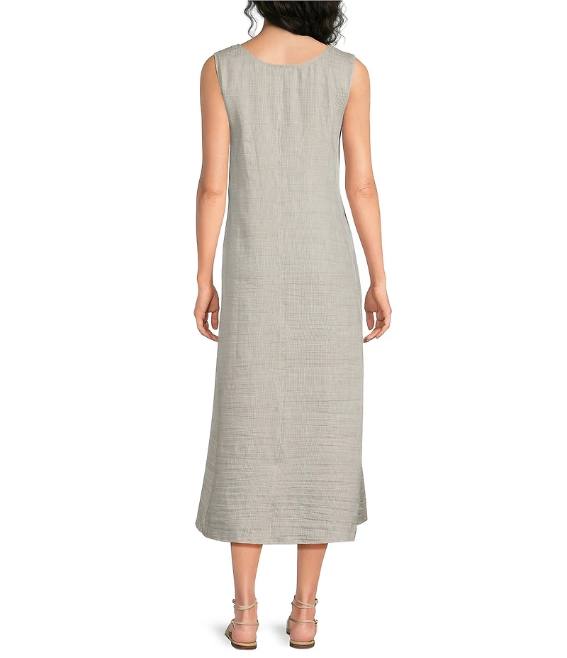 Eileen Fisher Striped Organic Linen Sheen Scoop Neck Sleeveless Maxi Dress