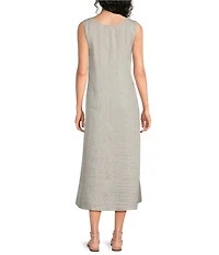 Eileen Fisher Striped Organic Linen Sheen Scoop Neck Sleeveless Maxi Dress