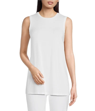 Eileen Fisher Tencel Jersey Knit Crew Neck Long Shell Tank