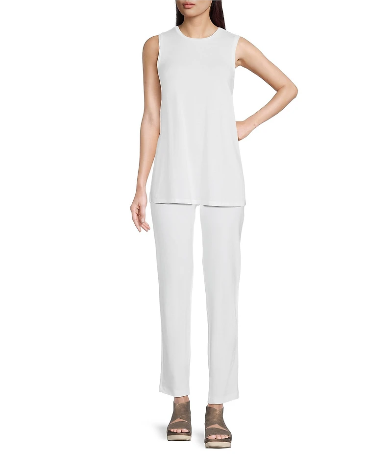 Eileen Fisher Tencel Jersey Knit Crew Neck Long Shell
