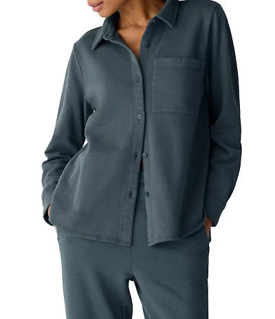 Eileen Fisher Terry Classic Point Collar Long Sleeve Shirt