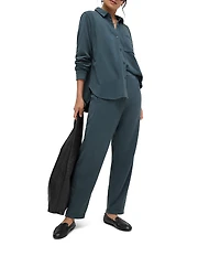 Eileen Fisher Terry Classic Point Collar Long Sleeve Shirt