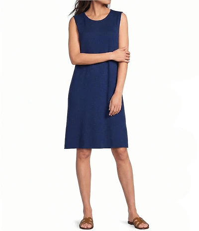 Eileen Fisher Terry Garment Dyed Round Neck Sleeveless A-Line Dress