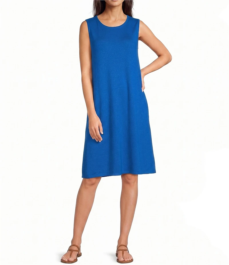 Eileen Fisher Terry Garment Dyed Round Neck Sleeveless A-Line Dress