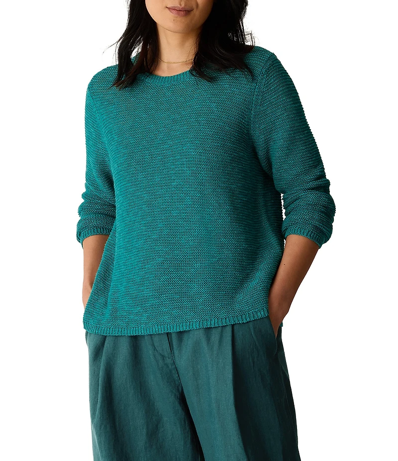 Eileen Fisher Textural Knit Round Neck Long Sleeve Pullover Sweater